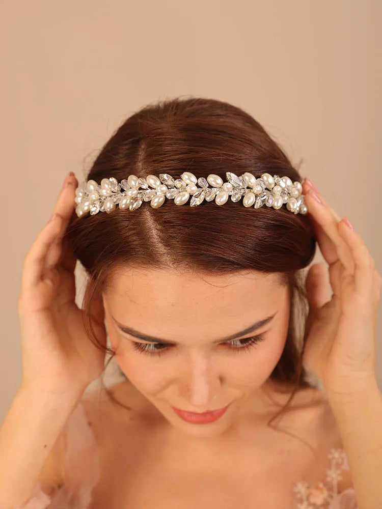 Pearl Rhinestone Brides Crown Luxury Crystal Bridal Headpiece for Wedding Handmade Party Prom Diamonds Wedding Hair Accessories