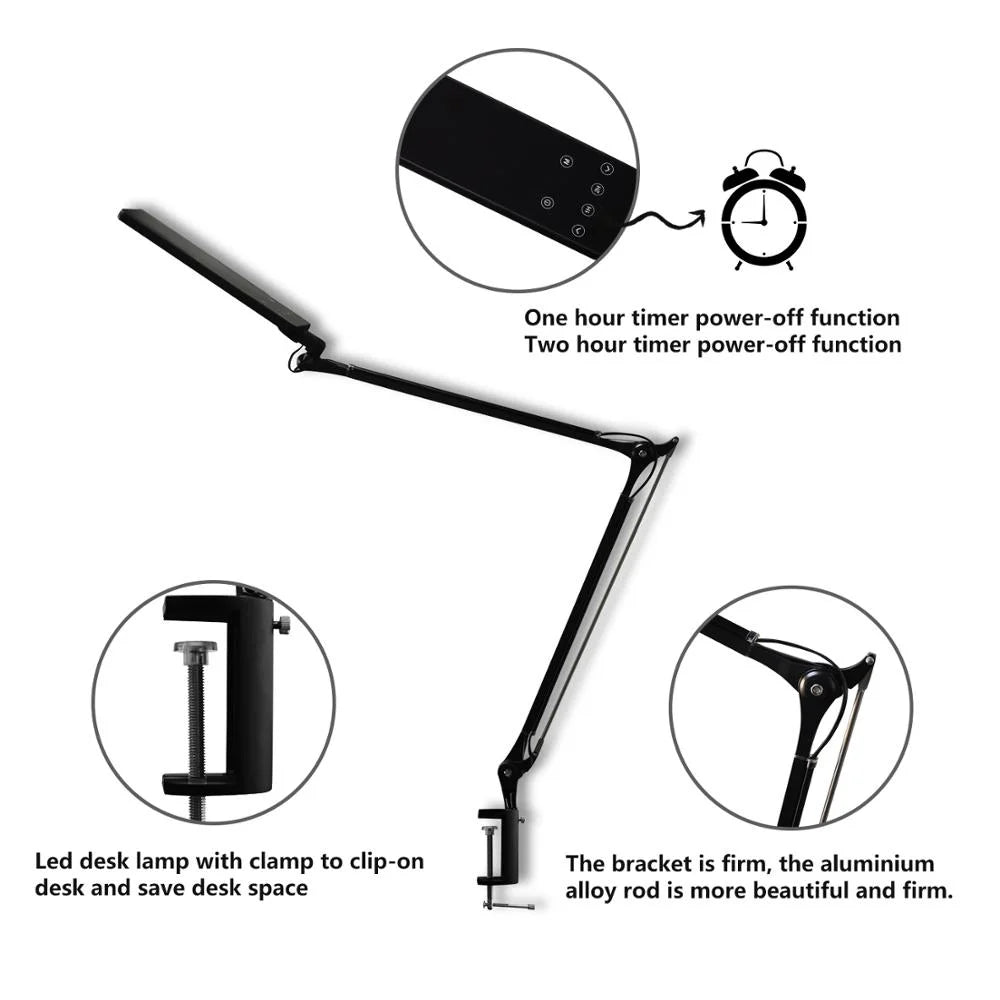 Adjustable LED Swing Arm Desk Lamp With Time-off And Dimmable Function With 4 Lighting Color Mode For Office Home Workplace