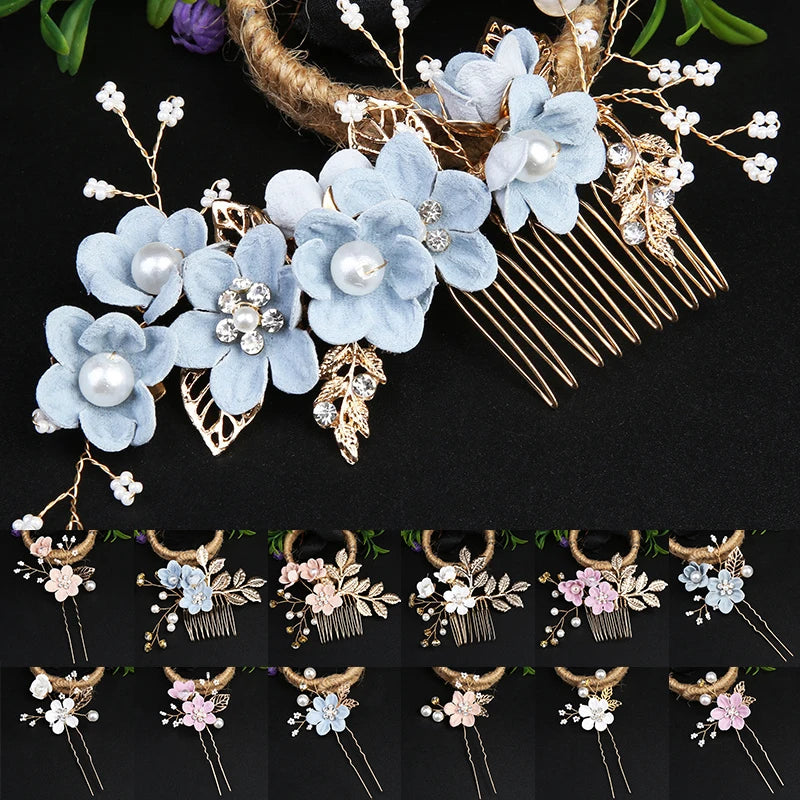 Gold Color Pearl Rhinestone Women Wedding Hair Combs Bridal Headpiece Accessories Ornaments Head Jewelry Trendy Grace Hair Clips