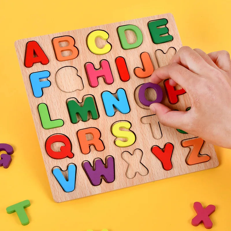 Montessori Educational Baby Toys Colorful Alphabet Number Wooden Puzzles Kids Intelligent Matching Game Early Educational Toys