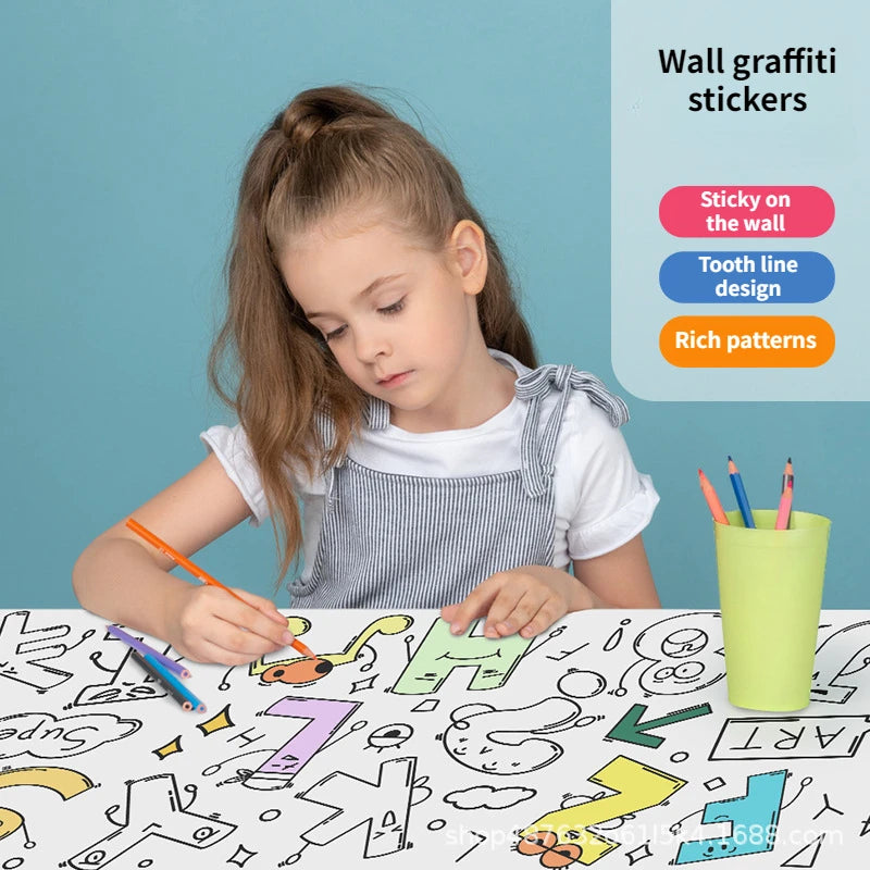 3M Children Graffiti Picture Scroll Educate Early Education Puzzle Graffiti Painting Coloring Repeatedly Paste Not Dirty Wall